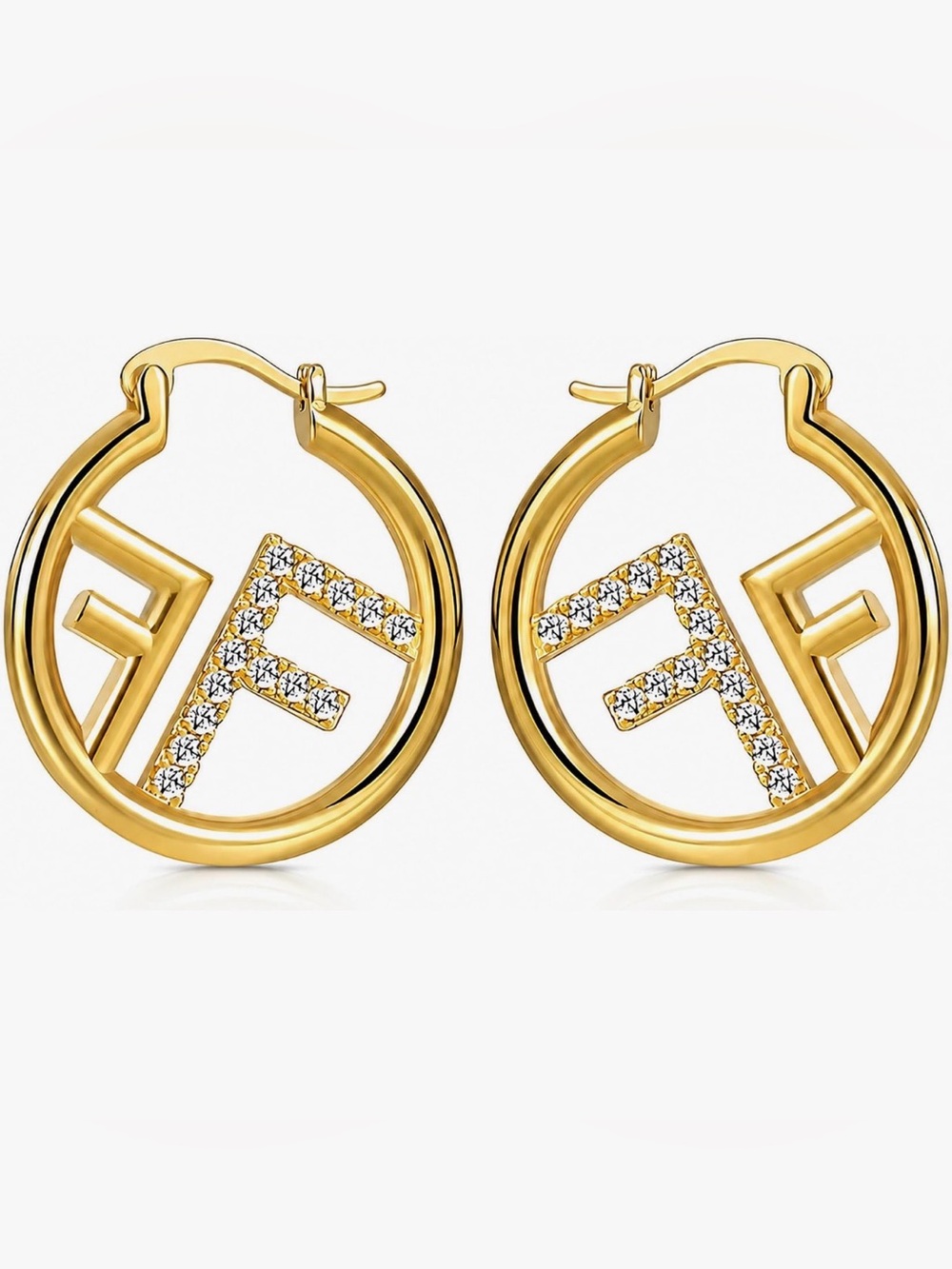 Gold-Tone Crystal Hoop Earrings with Letter F Accent